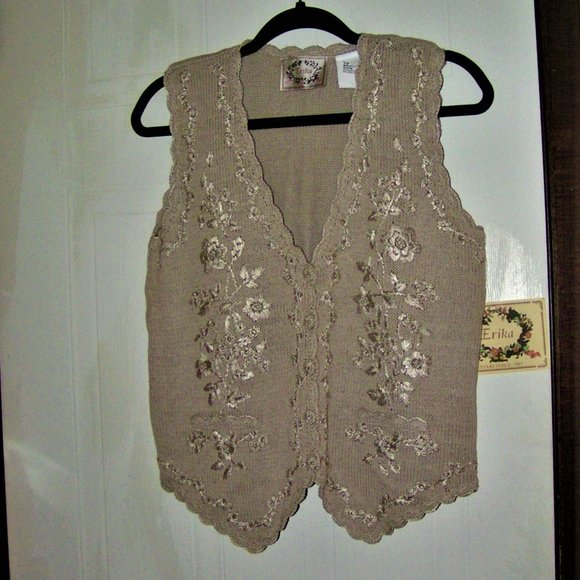 COOL BEIGE EMBROIDERED VEST S - Picture 1 of 3